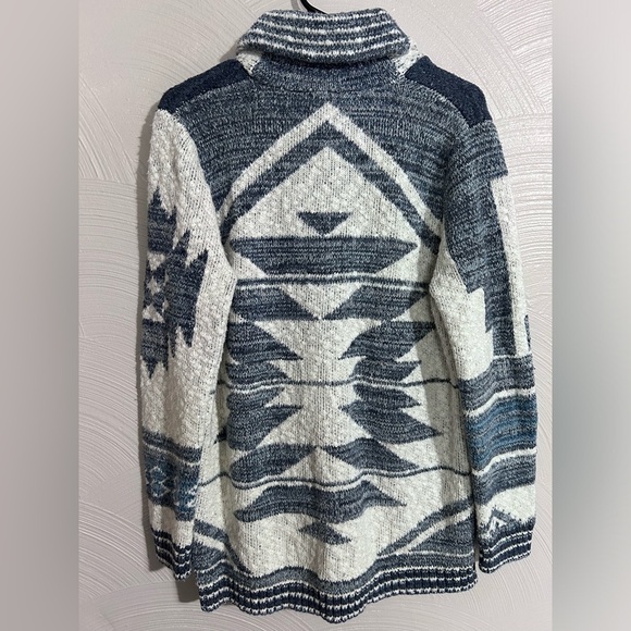 Lucky Brand Blue Aztec Southwestern Pattern Cardigan Sweater Size M - Picture 5 of 6